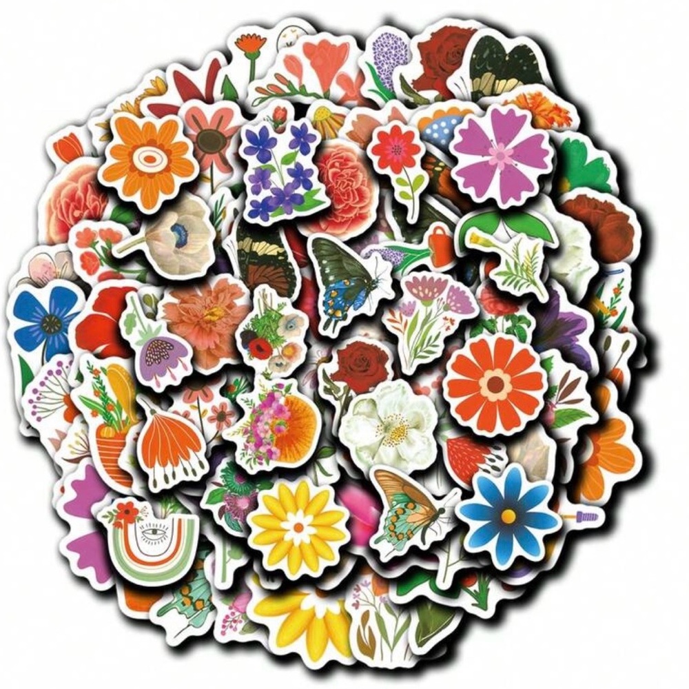 100 Colorful Flower Stickers Insects Nature Garden Blossoms - Picture 9 of 11